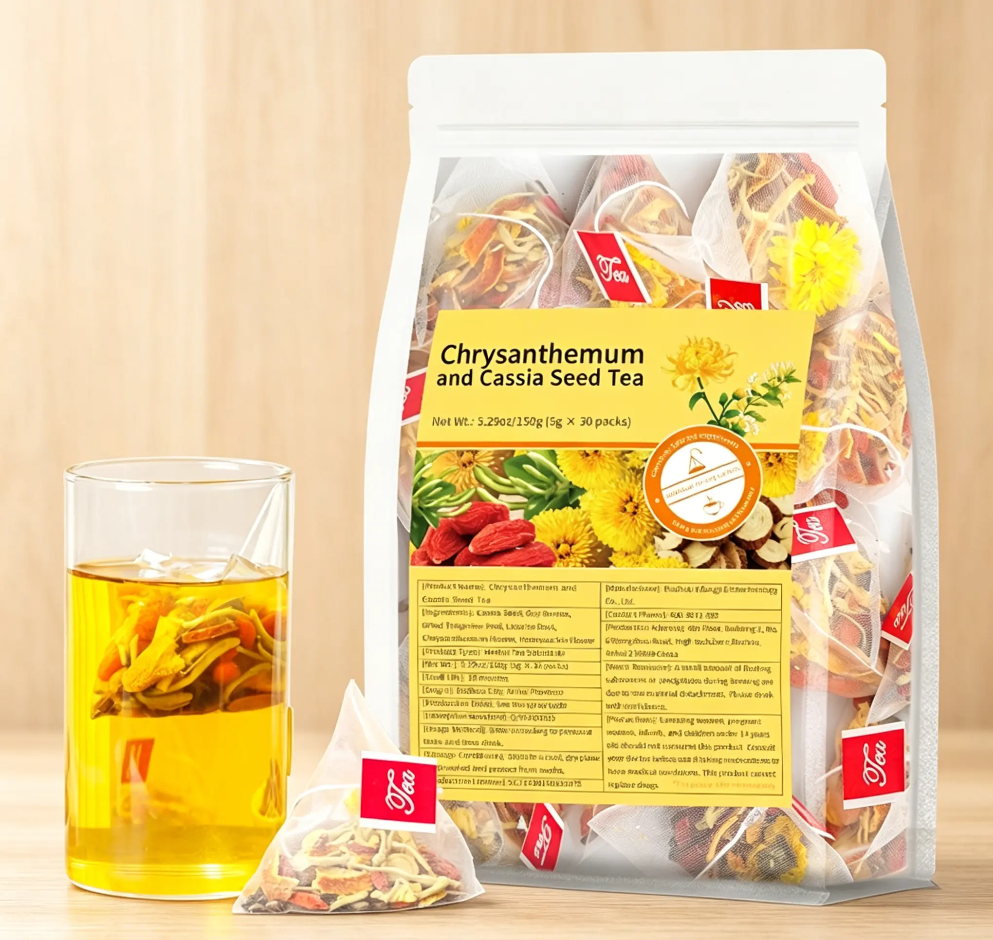 Screen Relief Chrysanthemum Cassia Seed Herbal Tea, 30 Triangle Tea Bags, Liver Cleanse & Eye Soothing Fruit Flower Tea, Zero Caffeine Daily Detox Drink for Men & Women