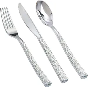 180 pieces Silver Plastic Silverware, Disposable Plastic Silverware Heavy Duty, Silver Disposable Cutlery Sets Include 60 Forks, 60 Knives and 60 Spoons Suitable for Birthday, Party, Wedding