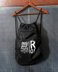 ROF Know Your Roots Unisex Drawstring Bag, Workout Sport Bag for Gym Use & Outdoor Activities, with Zip Pockets