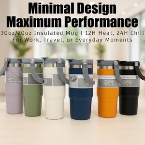 1pc 20oz/30oz stainless steel vacuum tumbler, minimalist insulated thermal cup with rotating handle lid, keep hot 12h/cold 24h, leak-proof coffee travel mug for office, commute, hiking, car, great gift for men, women, work life, birthday, holiday