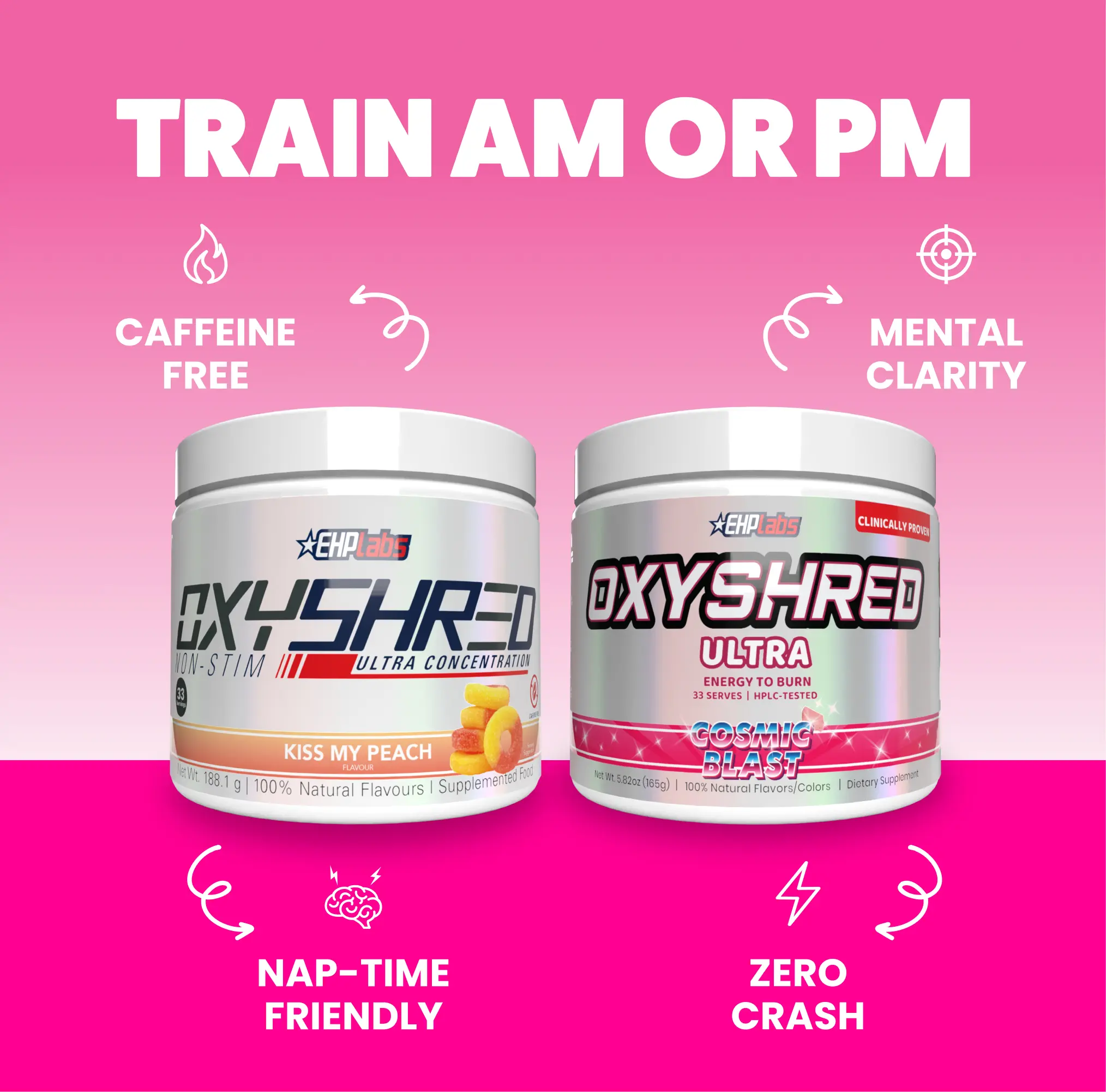 EHPlabs OxyShred AM/PM Mom Stack – Ultra Pre-Workout + Non-Stim Caffeine-Free Pre-Workout | Train Morning or Night