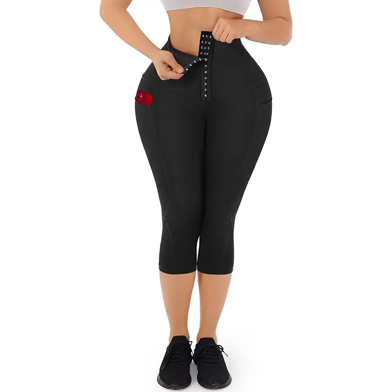 FeelinGirl Capri Leggings with Pockets for Women Corset Tummy Control Athletic Pants Casual Comfort Shapewear Sporty Womenswear