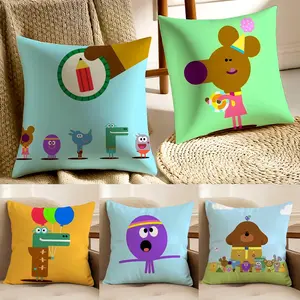 anime education healing cute H-Hey Duggee Pillow Case Pillowcase Short Plush Hidden Zipper Soft And Washable Color-resistant Removable Suitable For Sofa Drawing Living Rooms Bedrooms Car Office Gift