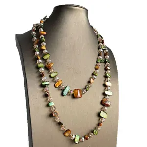 1pc Bohemian style irregular bead long necklace in earthy color, layered style, artistic retro style, suitable for daily and vacation use durable accessory high end