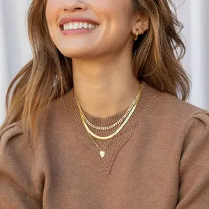 Tewiky Gold Necklaces for Women Dainty Herringbone Choker Thin Layered Chunky Snake Chain Jewelry Ideal for Teen Gifts Gold/Silver Colors gabriella necklace pendant aunt Plated Cuban Cross Sunflower Bear Set hip hop