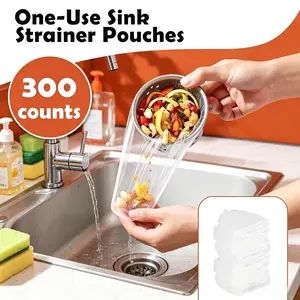 300 disposable sink filters, kitchen sink filter bags, fine mesh sink filters, kitchen sink food collectors, anti clogging sink filters, easy to clean sink filters, universal sink bags
