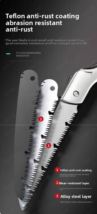 Folding saw, woodworking cutting pruning hand saw equipped with an SK5 curved blade for garden pruning—a folding hand saw suitable for tree trimming, camping, gardening, and woodworking tasks.