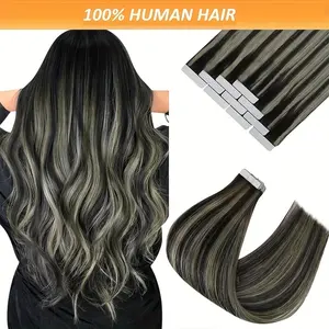2025 Hot 20pcs Tape-In Hair Extensions, 18-26 Inch Real Human Hair, Natural Black to Blonde Gradient, 1.06 oz, Straight Style, Adhesive Backing for Easy Application, Perfect for Parties and Everyday Glam, Party Hair Extensions |   Stylish Hair Blend |   S