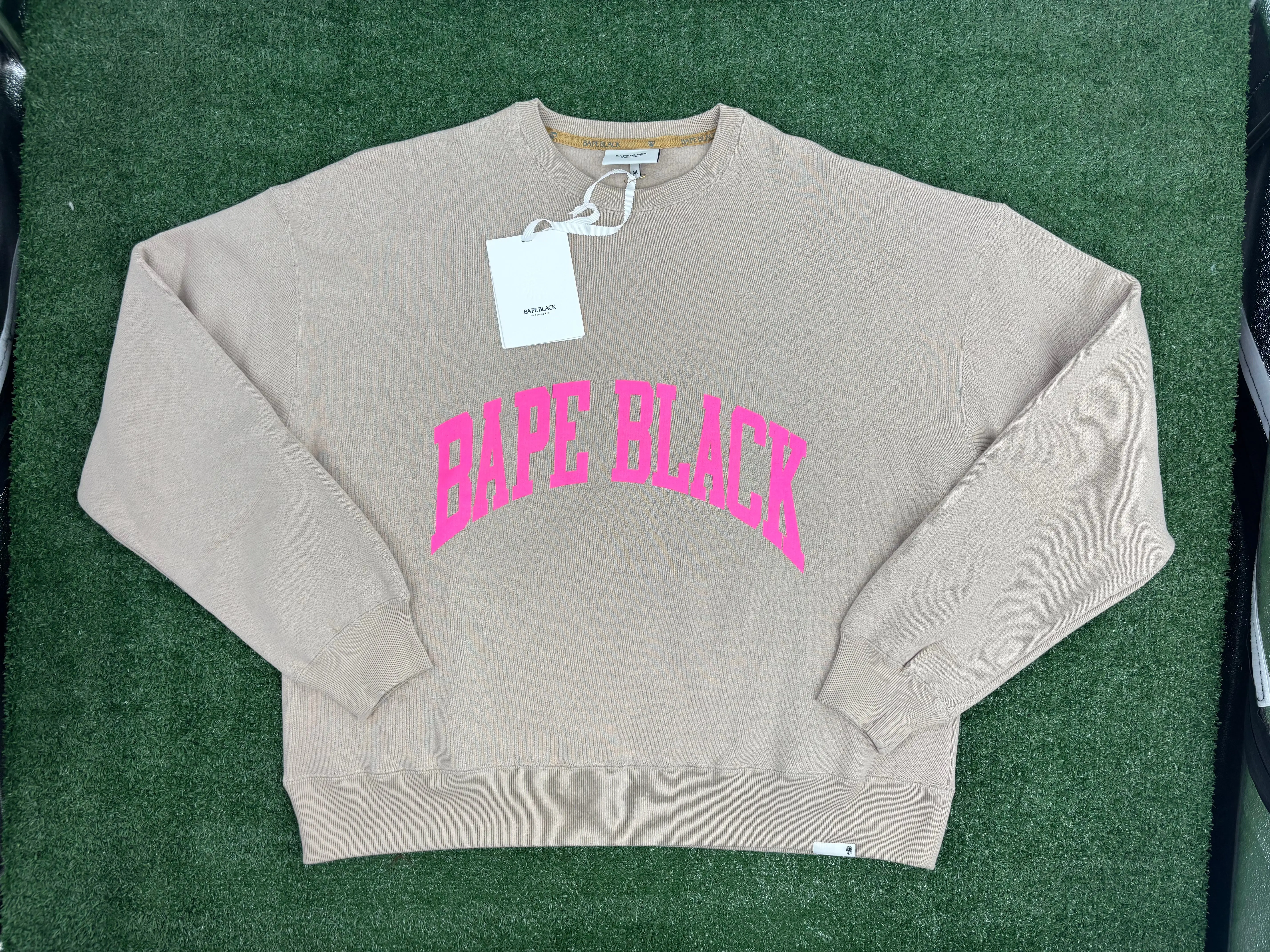 BAPE BLACK Japan College Crewneck Sweater, Beige, Size Large (Retail 335)