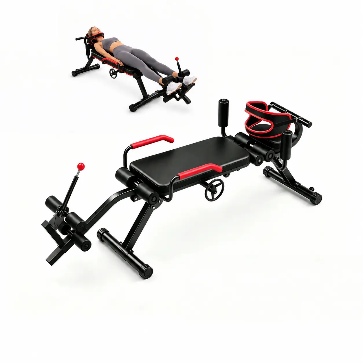 Adjustable Full Body Lumbar Stretching Chair - 330lbs Capacity Decompression Machine, Cervical Traction Table, Home Gym Recovery Gear, Posture & Mobility Support Strength Training Bench Equipment