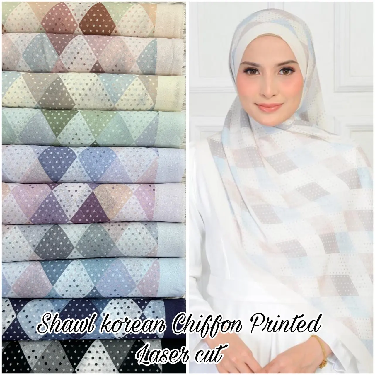 Korean Chiffon Printed Shawl/Hijab for Women veiled Long Islamic fashionable muslim Adjustable Women's Lightweight Hijab