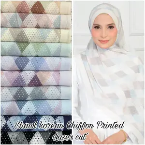 Korean Chiffon Printed Shawl/Hijab for Women veiled Long Islamic fashionable muslim Adjustable Women's Lightweight Hijab