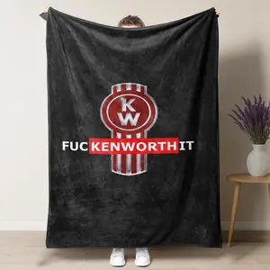 Kenworth Truck Logo Flannel Blanket, Sarcastic "Fuc Kenworth It" Print, Ultra Soft Throw for Trucker Fans & Man Caves