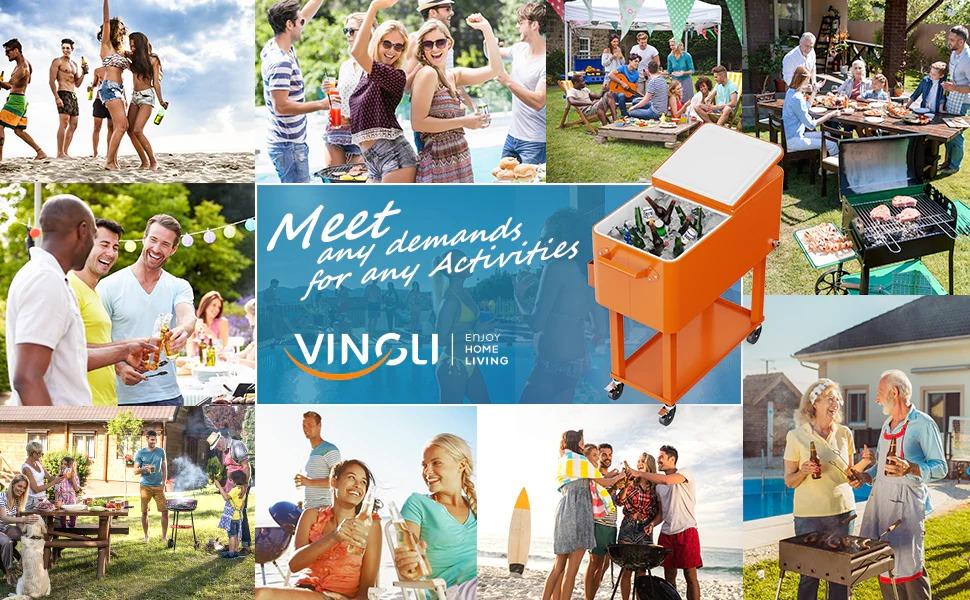 [TOP RATED - FLASH SALE] 80 Quart Portable Outdoor Patio Rolling Cooler Cart Orange