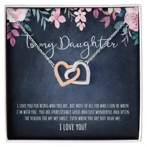 To my Daughter gift from Dad, Double Heart Necklace, Birthday, Graduation Gift