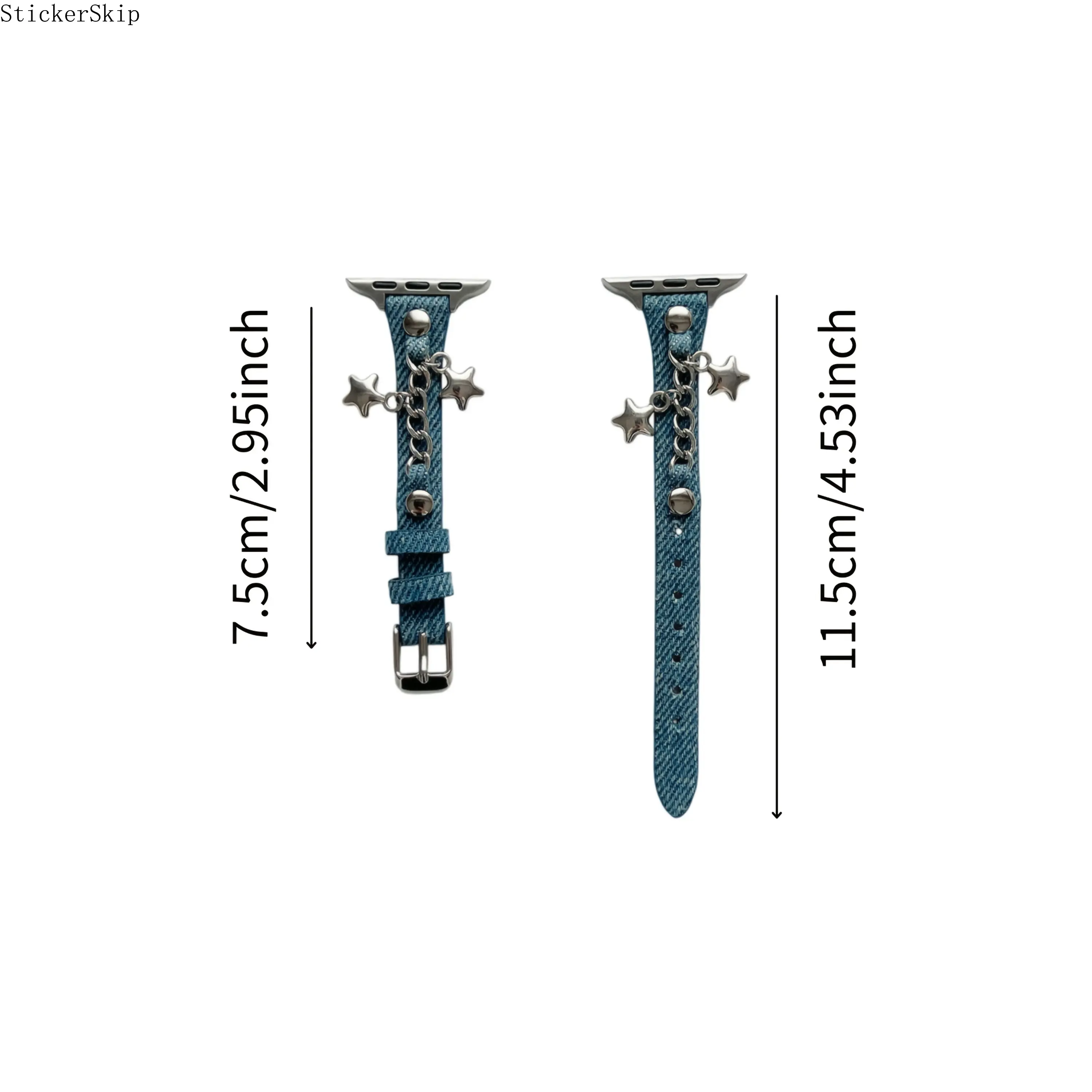 2026 New Unisex Gothic Punk Star Studded Chain Pendant Watch Strap - Slim Leather/Denim Blue, Universal Size, Daily Wear, Compatible with Watch Models S10/Ultra/9/8/7/6/5/4/3/2/1 for Fashion Enthusiasts, Star Studs