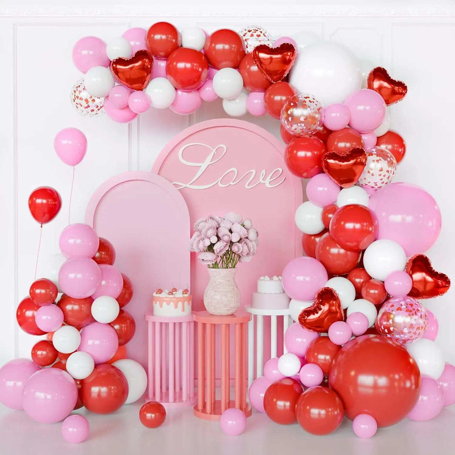 Valentine’s Day Balloon Arch Garland Kit, Red & Pink Balloons with Foil Heart Balloons for Party, Wedding, Birthday & Romantic Decorations