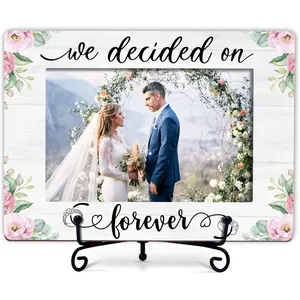 Engagement Picture Frame, Wedding Gifts Photo Frames With Stand, Wedding Anniversary Marriage Gifts For Couple, Picture Frame Tabletop Decor - Fits 4x6 Inches Photo