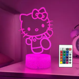 Hello Kitty Night Light 3D Night Light - Anime Charater 16 Color Changing Home Decor Hello Kitty Lamp with Remote,Dimmer and Timer