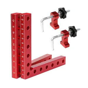 140mm Aluminum Alloy 90 Degree Right Angle Clamp Anti-Slip Precise Positioning Fixing Clip Adjustable Woodworking Auxiliary Fixture Tools for Cabinet Assembly Photo Framing Furniture DIY Handmade Panel Fixed Tool