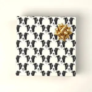 Serious Snoots Border Collie Portrait Wrapping Paper, 15ft Roll (15ft), 30 in Wide, Black-and-White Office Stationery Gift Wrapping Supplies