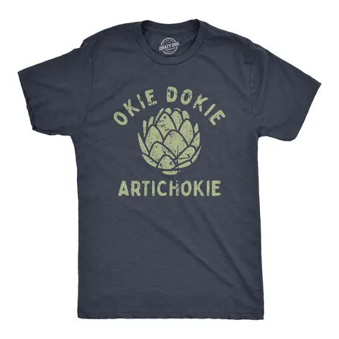 Mens Okie Dokie Artichokie T Shirt Funny Sarcastic Artichoke Joke Tee for Guys Mens Funny T Shirts Cool Vintage Graphic Tees Funny Food Short Sleeve Novelty Tees for Guys Navy -