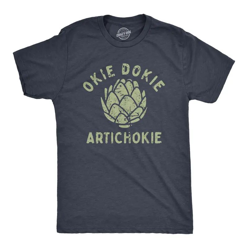 Mens Okie Dokie Artichokie T Shirt Funny Sarcastic Artichoke Joke Tee for Guys Mens Funny T Shirts Cool Vintage Graphic Tees Funny Food Short Sleeve Novelty Tees for Guys Navy -