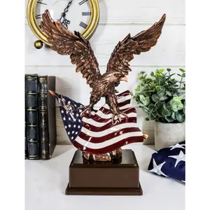 Wings of Glory Bald Eagle Clutching On American Flag Statue Bronze Electroplated