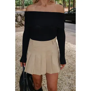 Beckett Pleated Mini Skirt-Khaki//reshoot