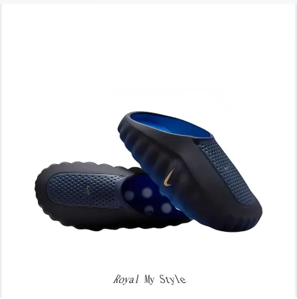 Black & Blue Rubber Thick-Sole Perforated Slide Sandals, Breathable Non-Slip Soft Cushioned Outdoor Casual Slides