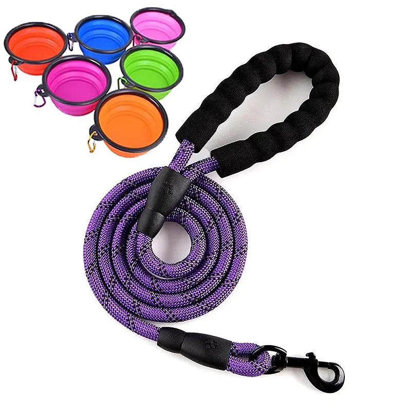HELETY Dog  & Collar &  Set - 5FT Reflective Rope  with Padded Handle, Heavy-Duty Metal Clasp, Comfortable Walking Lead for Small-Medium-Large Dogs, Purple Adjustable Christmas Pet Bow Tie Collar, No-Pull Plush Corduroy Step-In  outdoor walk tactical soft