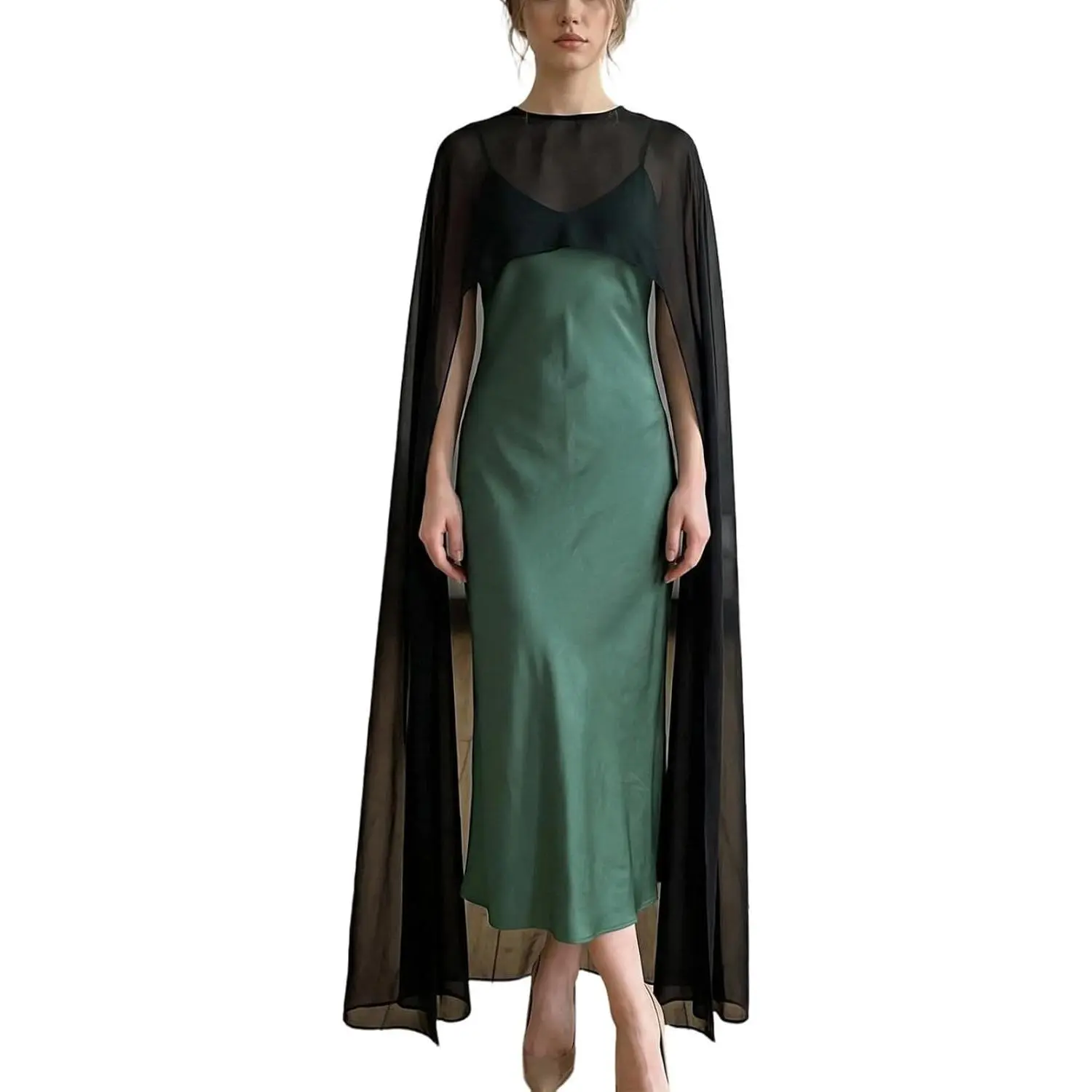 Women Chiffon Shawl Cape Mesh Sheer Poncho Top Capelets for Evening Dress Shawl Wraps Cover Up Wedding Party