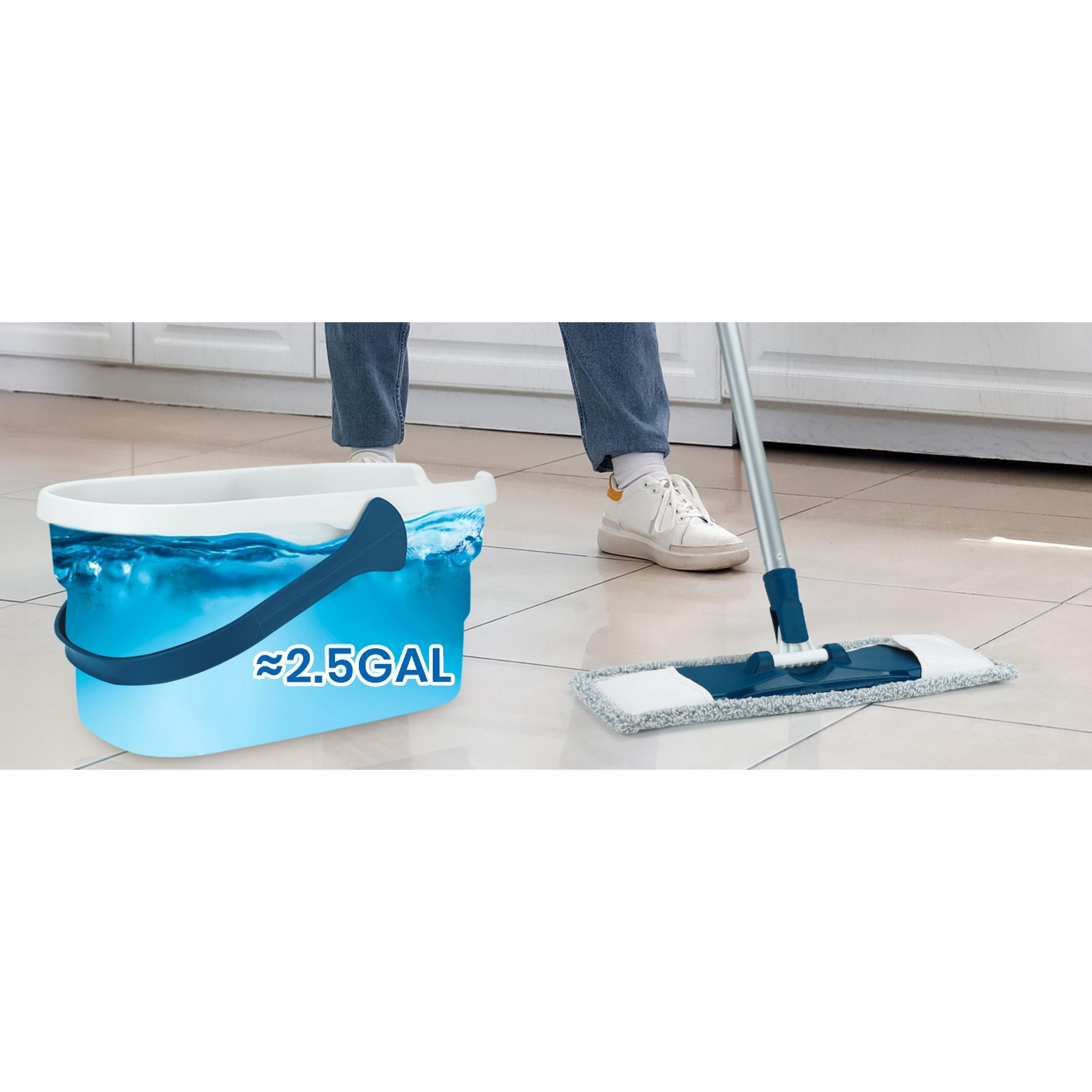 Collapsible Mop and Bucket Set with Scrub Mop and Brush, Tile Laminate Hardwood Floor Brush and Flat Mops for Floor Cleaning, Foldable Bucket with Washable Microfiber Mop(Blue)
