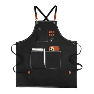 Cross-Back Chef Aprons for Men Women with Pockets,Cotton Canvas Adjustable Cooking Work Apron for Kitchen Cover Comfortable Microfiber Baking
