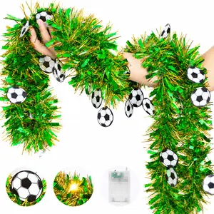 20 ft Soccer Party Decorations Soccer Tinsel Garland Decoration Soccers Metallic Tinsel Party Decorations Green Shiny Metallic Twist Football Garland for Soccer Birthday Parties Supplies