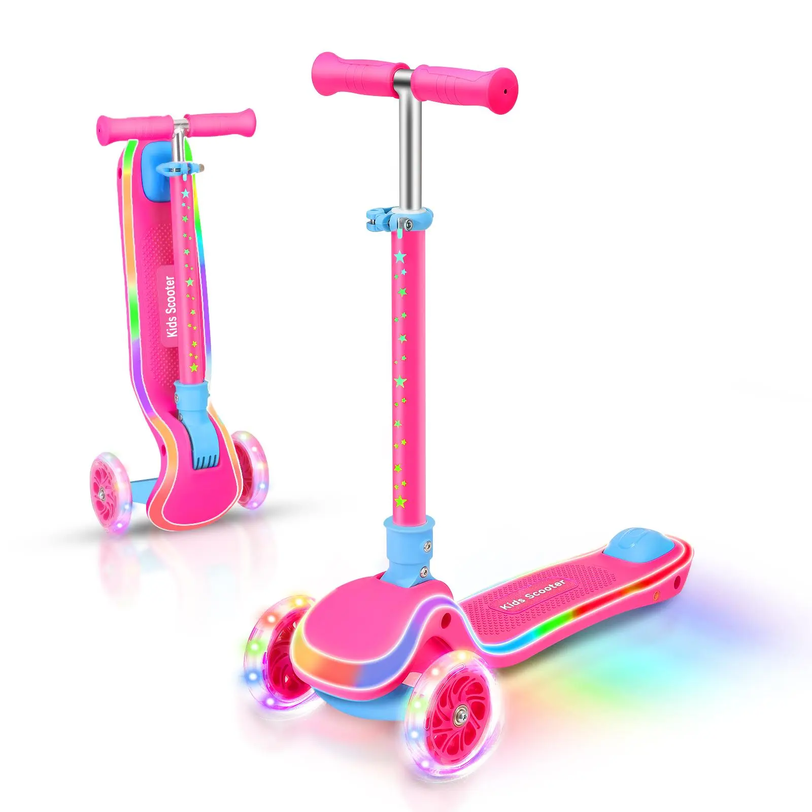 Kids' 3-Wheel Kick Scooters - Spider Design, Light-Up App-Controlled Wheels, Foldable Wide Deck, IHC Compression, Dual Speed Upgrade, Hand Brake, Adjustable Height (3-14 Ages, Outdoor Sports Fitness Equipment, Ideal Birthday Holiday Gift)