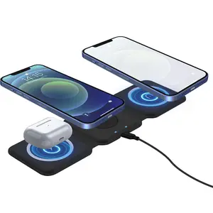 15W Magnetic Wireless Charger, Fast Charge Charging Pad, Dual Charging Ports Charger Compatible with iPhone 16/15/14/13/12 & AirPods, Electronic