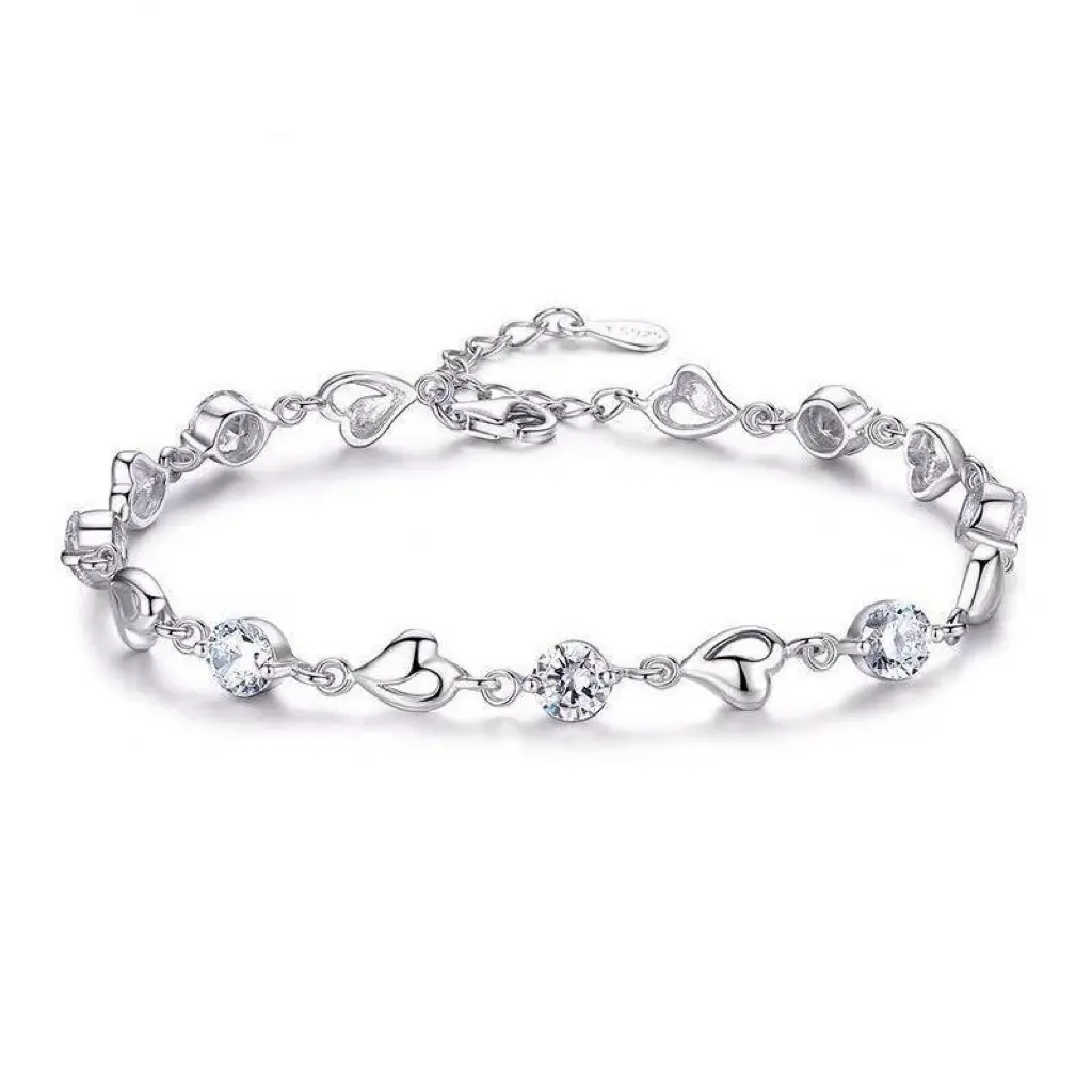 Sliver Heart Chain Bracelet for Women - Love Chains with Heart Charm