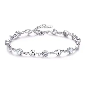 Sliver Heart Chain Bracelet for Women - Love Chains with Heart Charm