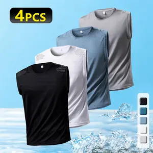 Summer essential 4-pack men’s quick-dry, breathable tank tops, crew neck sleeveless design, moisture-wicking fabric, suitable for casual gatherings, gym workouts, outings and recreational activities, and hiking trips.fathersdaygift