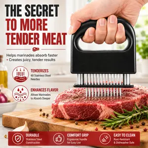 48-Prong Stainless Steel Meat Tenderizer, Quick Needle Tenderizing Tool for Juicy Steak, Chicken, BBQ & Grill Cooking