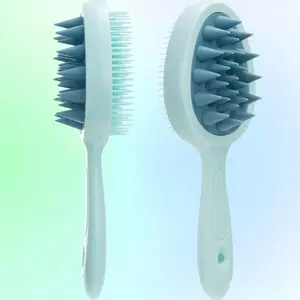 2-in-1 Dual Sided Detangling Hair Brush & Silicone Scalp Massager, Professional Hair Scrubber for Wet & Dry Hair, Gentle Tangle Remover with Long Handle for Daily Hair Care