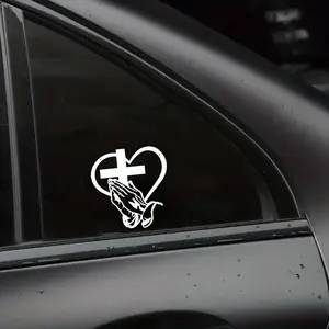 Praying Hands Cross Heart Sticker Christian Faith Vinyl Decal for Car Window Laptop Water Bottle Religious Aesthetic Trendy Sticker