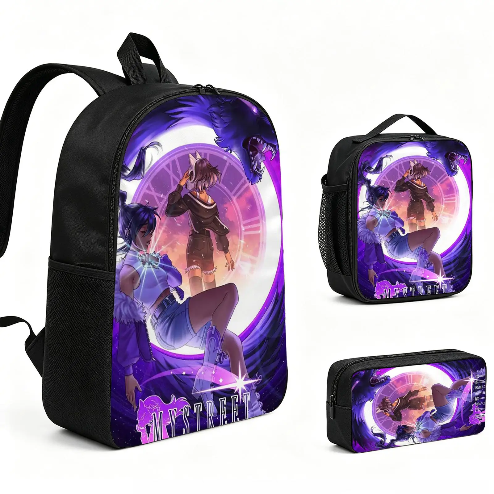 aphmau Backpack 3pcs Set with Vibrant Print, Durable School Bookbag with Insulated Lunch Tote and Pencil Bag for Teens Boys Girls, Multi-Functional Laptop Travel Daypack Gift for Kids L-197
