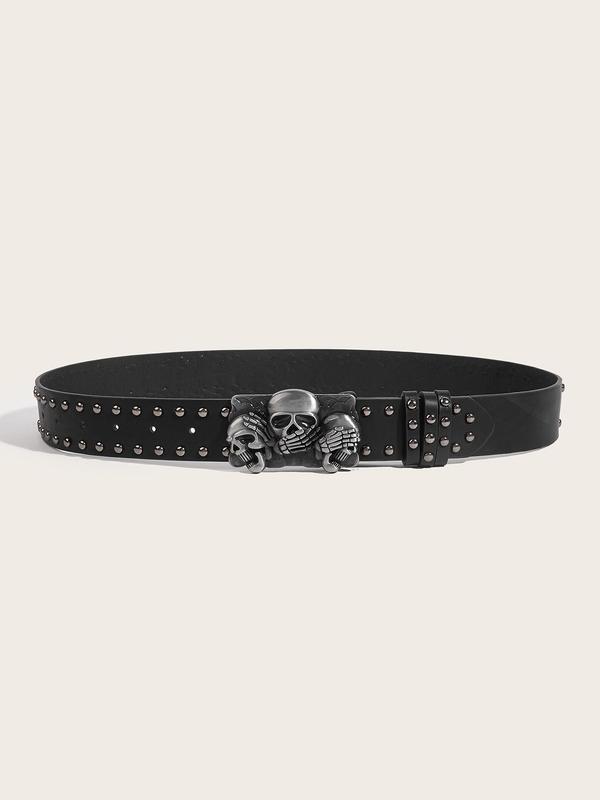 Mens Belt Leather Skull Buckle Belt Waist Band Jeans Decorative Punk Belt Black Studded Belts for Women Y2k Skull Belts