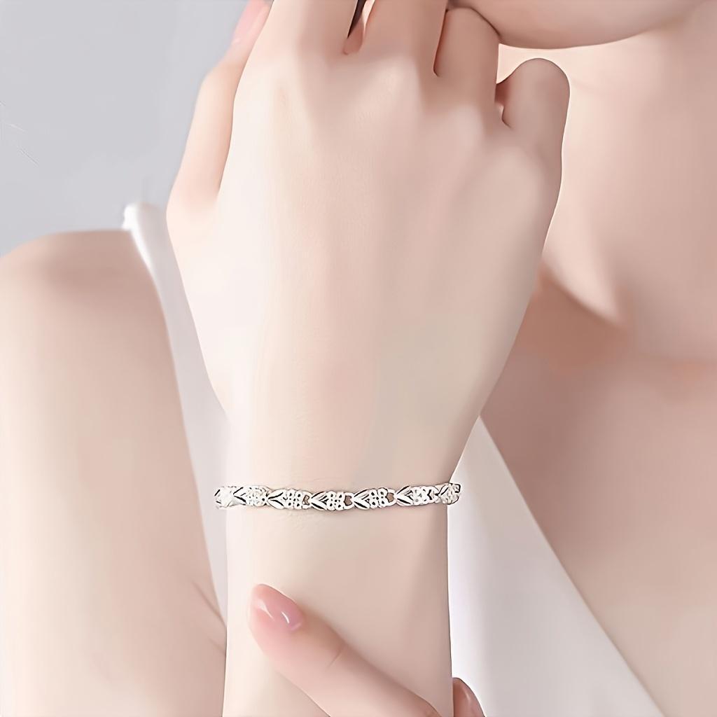 925 Pure Silvery Bracelet in Retro Style - Suitable for Daily Wear and Valentine's Day Gift