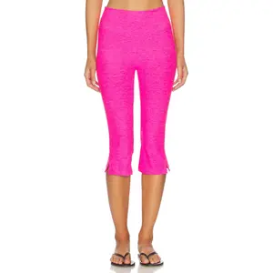 Beyond Yoga Spacedye Midi Rise Slit Pedal Pusher Pants in Pink Glow Heather