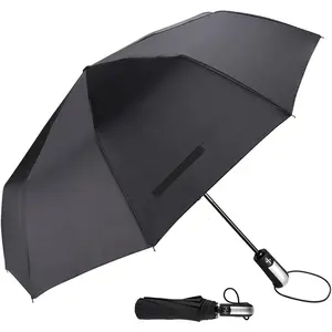 Travel Umbrella Windproof with 46 Inches Large Canopy 10 Reinforced Fiberglass Ribs  Handle Auto Open & Close, Black