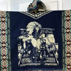 Alpaca poncho Aztec warrior design