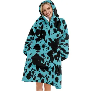 hoodie blanket, Wearable Blanket, Women's Winter Blanket Hoodie, Wearable Warm Fleece Sweater with Pockets & Sleeves, Blue Cow Print Gift for Christmas Birthday Valentine's Day, Christmas Gift,Valentine's Day gift, Soft Winter Blanket